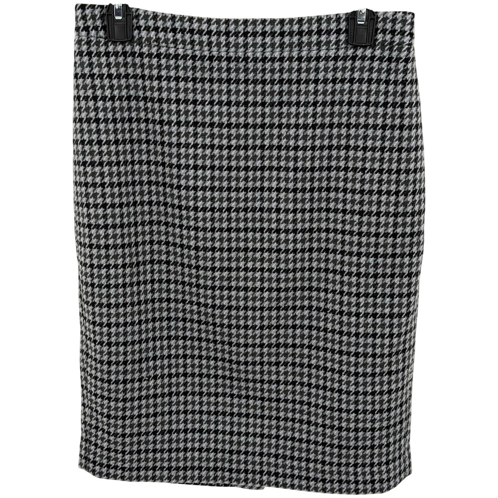 J Crew Skirt Womens 2 Gray Houndstooth Pencil Wool Blend Preppy Office Academia